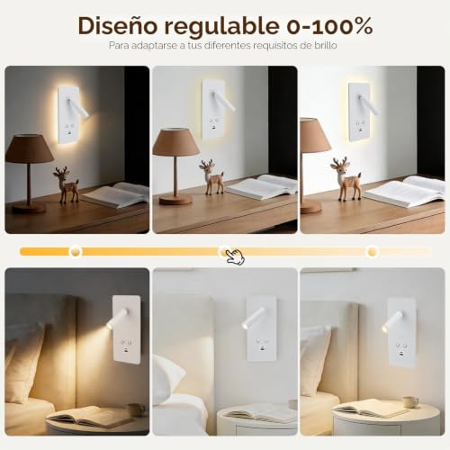 Lámparas de lectura LED de pared con interruptor para leer sin molestar a tu pareja en la cama 7
