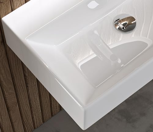 doporro Lavabo de Cerámica Rectangular 60×36×13 cm, Lavabo Sobre Encimera o Suspendido, Acabado Blanco Brillante, Lavamanos para Baño, Brüssel206 - imagen 4