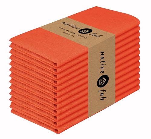 Native Fab Cloth Napkin Set of 12, 100% Cotton, Washable, Reusable Dinner Cloth Napkin 17x17 inches, Table Decor Napkins for Dinner, Events, Orange