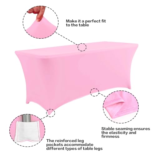 Image of IVAPUPU 6FT Table Cloth for Rectangular Fitted Events Stretch Pink Table Covers Washable Cover Spandex Tablecloth Protector for Party, Wedding, Cocktail, Banquet, Festival