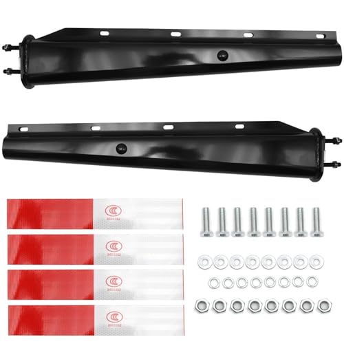 Image of Black Straight Spring Loaded Mud Flap Hanger for Semi Trucks 2-1 /2 inch Bolt Spacing 2.5 inch, 30 inch Length with Reflective Strip Sticker, Right & Left Side, 2PCS