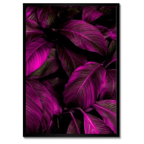 Poster Belles feuilles fuchsia 50x70 cm encadré blanc H10693M