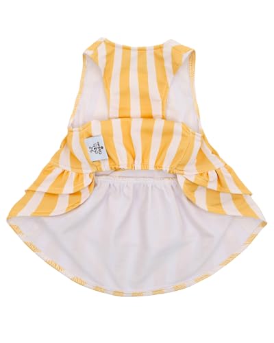 Image of CuteBone UPF50+ Dog Dresses for Small Dogs, Summer Sleeveless Deep V-Back Pet Dress with Big Bow, Breathable Swimwear Fabric, Cooling Stretchy Puppy Clothes for Outdoor Wedding Party Beach DV09XXS