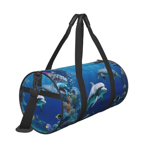 Underwater world fish dolphi Duffle Bag for Men Women - Carry on Overnight Bag Travel Duffel Tote Bags Yoga Gym Bags Waterproof Weekender Bag Large Luggage Bag with Adjustable Strap2