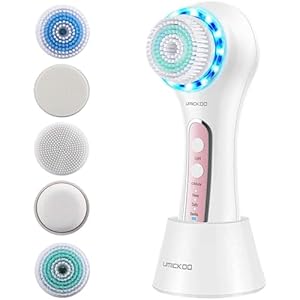 UMICKOO Face Scrubber Exfoliator, Facial Cleansing Brush Rechargeable IPX7 Waterproof with 5 Brush Heads,Face Spin Brush for Exfoliating, Massaging and Deep Cleansing