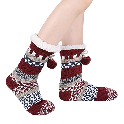Image of Chassic Sherpa Lined Slipper Socks for Women, Non-Slip Cozy Winter House Socks, Soft Fuzzy Socks, Gifts for Women & Ladies Stocking Stuffers
