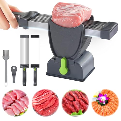 WaaYb Meat Slicer Machine for Home, Kitchen Stainless Steel Meat Slicer Cutter Set, Meat Cleaver Food Slicer for Fresh Raw Meat, 2-4 mm Thickness Adjustable Fresh Meat Cutter with Sharpener
