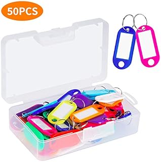 Cuttte 50 Pack Plastic Key Tags with Container, Key Labels with Ring