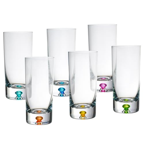 Barski Highball Glass - Drinking Glasses - Set of 4 - Hiball Tumblers - Glass Crystal Tumbler - with Colored Bubble on bottom - for Water, Juice and Cocktails, Bar Glassware - 12 oz - Made in Europe