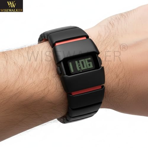 Image of WiseWalker Unisex GenZ Luxury Style Digital Gold Watch Unique Band with LED Display Digital Watch | Retro Digital LED Watch Black Display Screen Modern Fashion Timepiece | Wristwatch For Men and Women