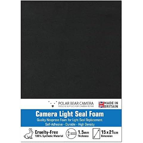 Polar Bear Camera Camera Light Seal Foam 1.5mm Thin [Black] Self-Adhesive Synthetic Material for Film Camera Restoration (15cm x 21cm) MADE IN UK Cover