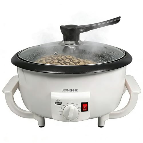 Home Coffee Roaster Household Electric Coffee Bean Baker Nut Peanut Cashew Chestnuts Roasting Machine Adjustable Temperature 1.6 Pounds Capacity for Cafe Shop/Home No Stovetop Required Smoke Reduce