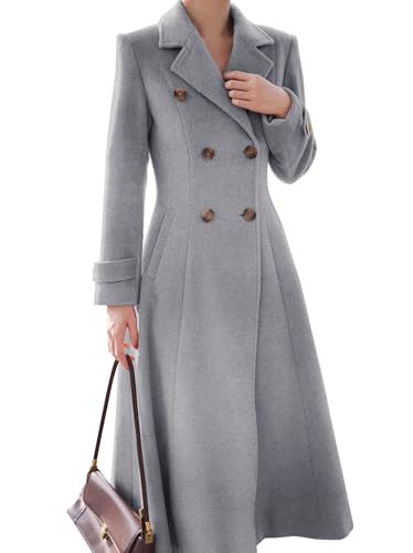 Image of IDEALSANXUN Womens Long Wool Coat Fall Winter Double Breasted Trench Coat Peacoat Jackets