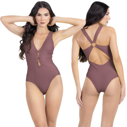 Maiô Feminino Canelado com Bojo, Faixa Modeladora de Cintura, Fechamento Cruzado nas Costas, Forro I