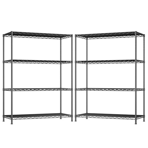 Image of DurayLoly 4- Shelf Metal Shelving Unit Adjustable Storage Shelves Heavy Duty Garage Shelving Steel Wire Shelving for Laundry Bathroom Kitchen Pantry Closet Garage Black, 35.6Wx16Dx54H,2pc