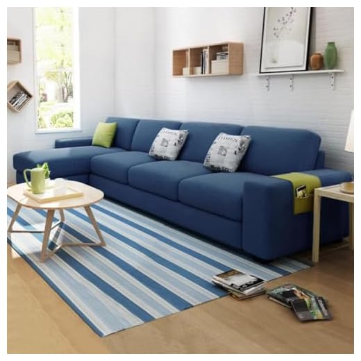 FURNY Junnoy 5 Seater Fabric LHS L Shape Sofa Set (Blue)