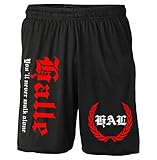 Halle Kranz Shorts | Fussball Sport Sommer Ultras Kurze Hose Sporthose (L, Schwarz Kranz M2)