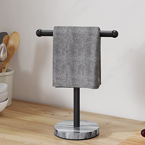 Hand Towel Holder Stand, Pynsseu Counter Freestanding Towel Rack With Marble Base, Sus304 Stainless Steel T-Shape Face Towels Standing For Bathroom Kitchen Vanity Countertop (Matte Black) #TOP4