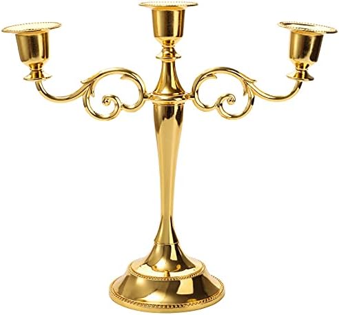 YOUEON 3 Arms Candelabra, 10 Inch Tall Gold Candelabra Candle Holders for Candlesticks, Formal Events, Wedding, Church, Holiday Decor