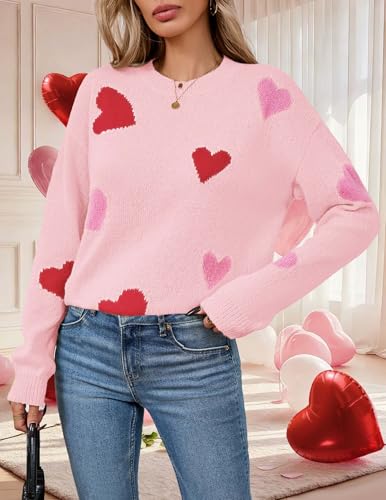 Image of Libsorge Womens Valentine Heart Sweater 2026 Valentines Day Trendy Cute Oversized Long Sleeve Pullover Sweaters