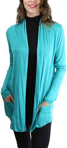 Image of ToBeInStyle Womens Open Front Long Sleeve Lightweight Asymmetrical Draped Cardigan with Side Pockets