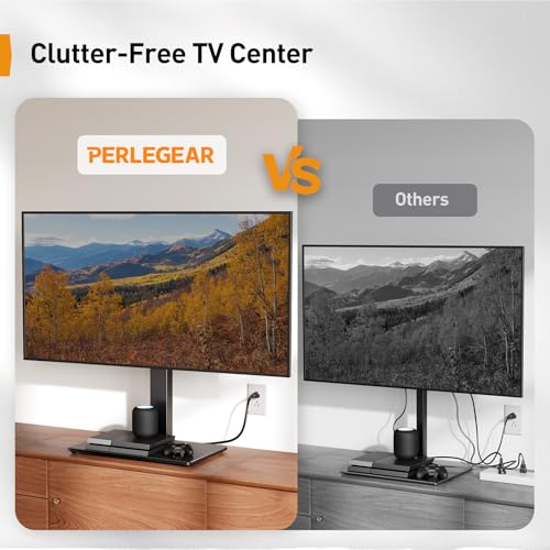 Perlegear Universal TV Stand with Power Outlet, Swivel TV Stand for 32-80 inch TVs up to 99 lbs, TV Base with Tempered Glass Base, Height Adjustable TV Mount Stand Max VESA 600x400mm PGTVS31 by Perlegear - Used condition - Image 6