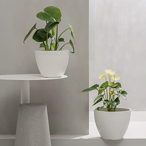La Jolie Muse Flower Pots Outdoor Garden Planters, Indoor Plant Pots With Drainage Holes, Matte White (8.6 + 7.5 Inch) #TOP1