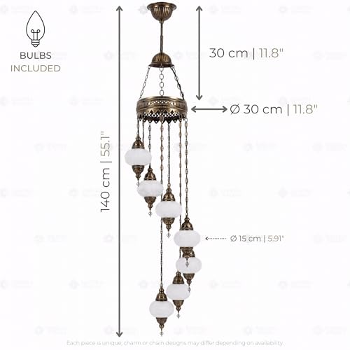 Lampe à suspendre multicolore en mosaïque turque, lustre 7 globes - 6