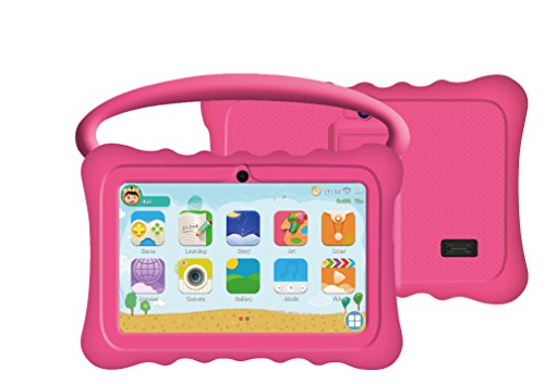 Auto Beyond 7inch Kids Tablet PC with Handle Silicone Case-Quad Core 1.2GHz,8GB ROM,Wi-Fi,Bluetooth,Dual Camera,Touchscreen,1024x600 Resolution,Google Android 4.4-(Pink)