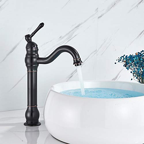 ZYCHSJXA Antique Brass Bathroom Faucet Single Handle Swivel Spout Tap Deck Mounted Mixer for Wash Basin Elegant High Black Bronze Finish