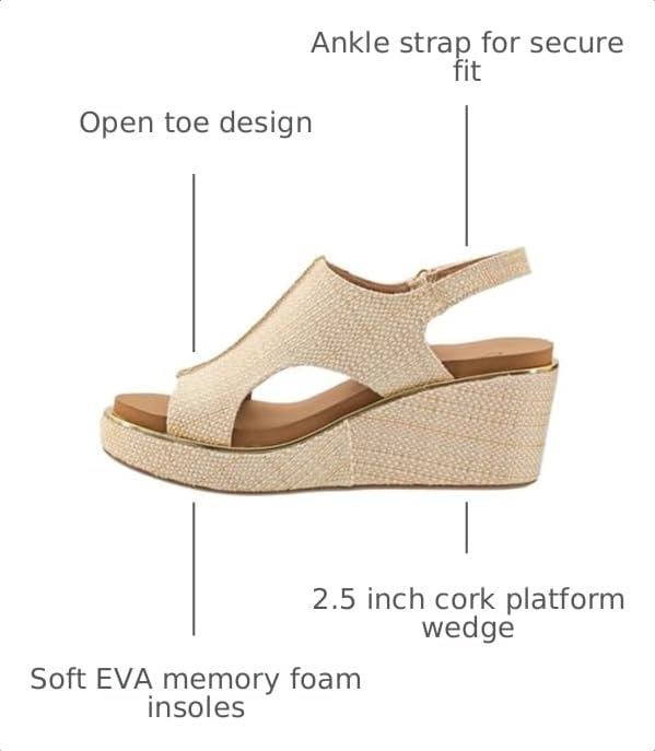 Image of Corkys Footwear Womens Carley Wedges, Featuring Corkys EVA Foam Cushioned Insoles, A 2.5 Inch Heel, Lightweight For All Day Wear, And Hook And Loop Closure