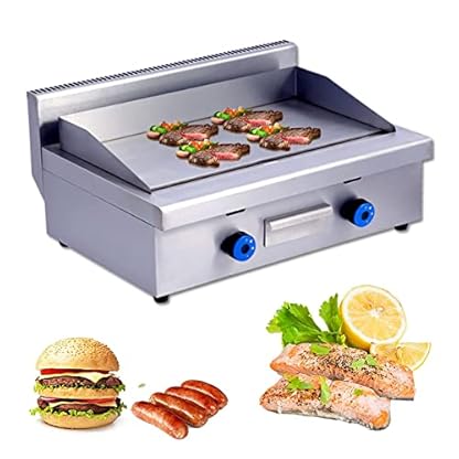 Kommerzielle Propangas-Grillplatte, 2 Edelstahl-Brenner, Tischgas, tragbarer Tisch-Tischgrill, große antihaftbeschichtete Stahl-Grillplatte, Teppanyaki-Kochplatte, tragbarer Flachg