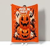 Manta De Calabaza Fantasma, Manta Ligera De Forro Polar con Truco O Trato para Niños Mujeres, Naranja Mantas De Franela Suaves, Sábana Cálida Adecuada para Invierno, 220X240Cm