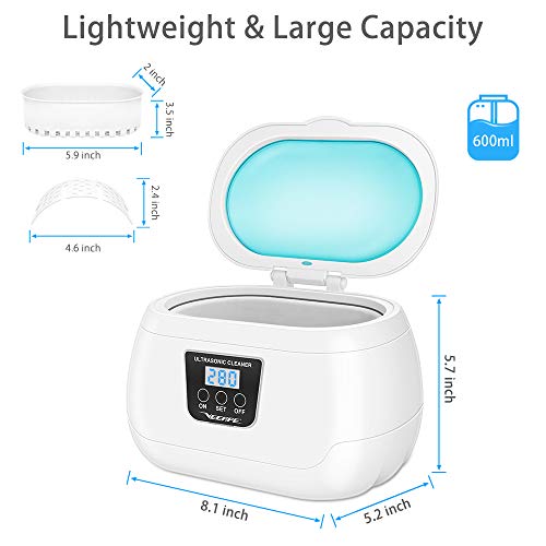 Ultrasonic Cleaner, VEEAPE Professional Ultrasonic Jewelry Cleaner, 20 OZ, 110V, 35W, Jewelry Cleaner Ultrasonic Cleaning Machine with Digital Timer for Eyeglass Denture Rings Coins Earring (White) - Thumbnail 2