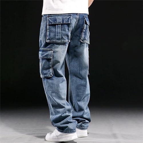 Mens Loose Fit Hip Hop Jeans Motorcycle Workwear Denim Cargo Jeans Casual Cargo Denim Pants with Multi Pockets2