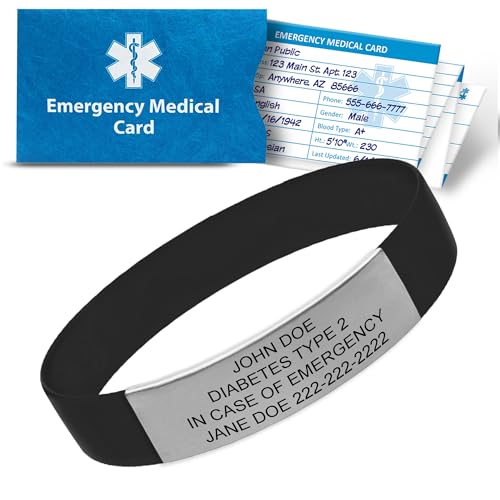 Medical ID Bracelet Custom Engraved – Emergency Medical Alert Bracelet for Men & Women – Personalized Medical ID Bracelet Waterproof Silicone & Stainless Steel – Road ID, Allergy, Diabetes, ICE ID Bracelet
