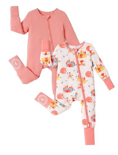PATPAT 2-Pack Bamboo Viscose Baby Footie, with Anti-Slip Grips Fairy Tale Dreams Newborn