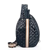 LESCATO Quilted Pickleball Sling Bag, Crossbody Design with Reflective Stripe, Pickleball Puffer Bags for Women and Men, Pickleball Bags for Ladies (Black)