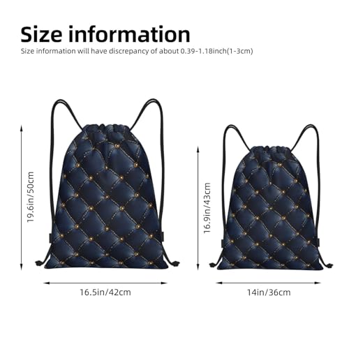 Drawstring Backpack - Vintage Navy Leather Plaid Print Sports Gym Sackpack String Bag For Women Men, Lightweight Draw String Back Bag For Workout Travel2