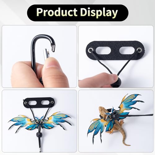 Image of COMSUN 2 Pack Bearded Dragon Lizard Harness Leash Set, Adjustable Reptile Lizard Leashes with Adorable Dinosaur Wing for Geckos, Chameleon, Lizards (Blue & Yellow)