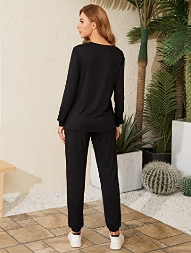 Image of LOCUBE Women's Pajama Set Soft Comfy 2-Piece Long Sleeve Lounge Sleepwear with Drawstring Pants and Pockets