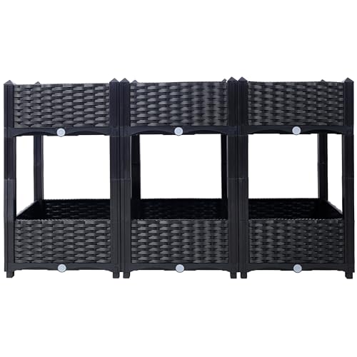 Jardinera elevada modular de exterior con diseño de ratán negro 7