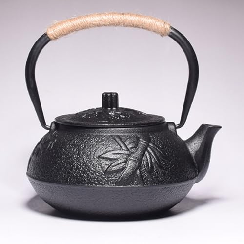 GERRBG 鉄瓶 南部鉄器 急須 鉄製 フラットポット 茶道道具 鉄分補給 鉄やかん IH対応 直火可 やかん 鉄びん 伝統工芸品 (黒松竹梅)