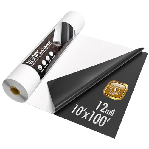 SUNSHORE 10 x 100 Crawl Space Vapor Barrier 12 Mil Plastic Sheeting Drop Cloth Covering for Crawl Space Encapsulation Basement Heavy Duty Polyethylene Black/White Panda Film (12mil 10x100)