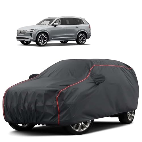 Image of Sulfar 100% Water Resistant Car Body Cover Compatible with Mirror for Volvo XC 90 (Triple Stitched, Full Bottom Elastic, Dark Grey Tafetta with Red Piping)