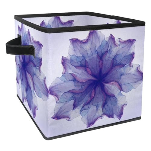 Boîte de rangement cube motif fleurs violettes avec doubles poignées - 2