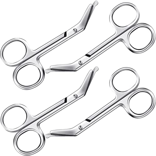 4 Pieces Ostomy Scissors Bandage Scissors Nursing Scissors Stainless Steel Scissors for Doctors, Nurses, Veterinary Home Nursing, 4.3 x 2.1 Inch, Curved (Silver)
