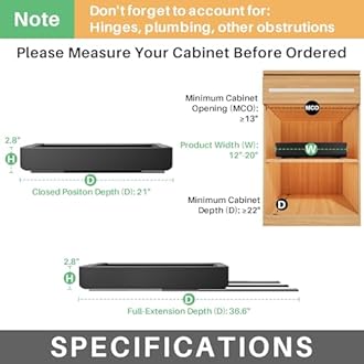 Pull out Cabinet Organizer, Expandable(12"-20") Heavy Duty Slide out Drawer Fixed with Adhesive Nano Film for Pots, Roll out Shelf Storage for Kitchen Base Cabinet Organization, Pantry, Bathroom