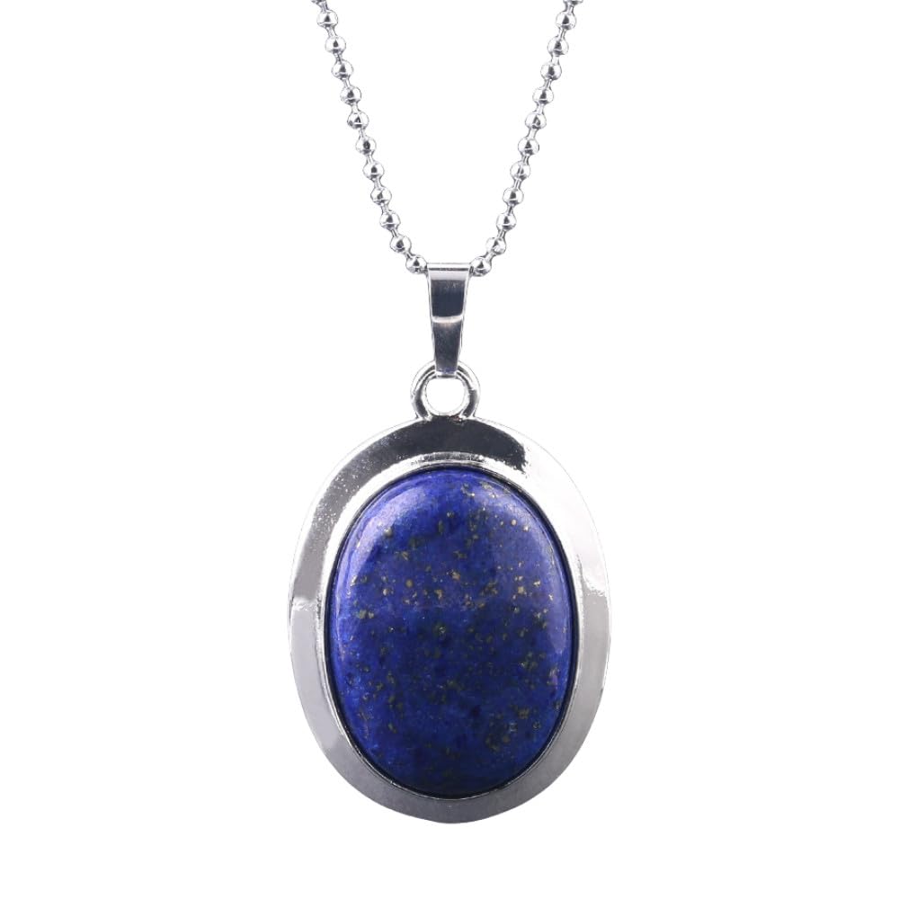 SAWEEZCrystal Pendant Necklace For Women, Oval Natural Crystal Gemstone Pendants Necklace 7 Chakra Nacklace Adjustable Ball Chain Charm Jewelry Gift For Women Men