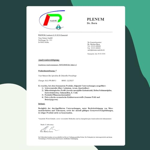 Bio Spirulina & Chlorella Presslinge – 600 Tabletten – Hochdosiert mit 6.000 mg pro Tag – Vorrat für 50 Tage – Hergestellt & laborgeprüft in DE – Vegan & frei von Zusätzen – TRUE NATURE